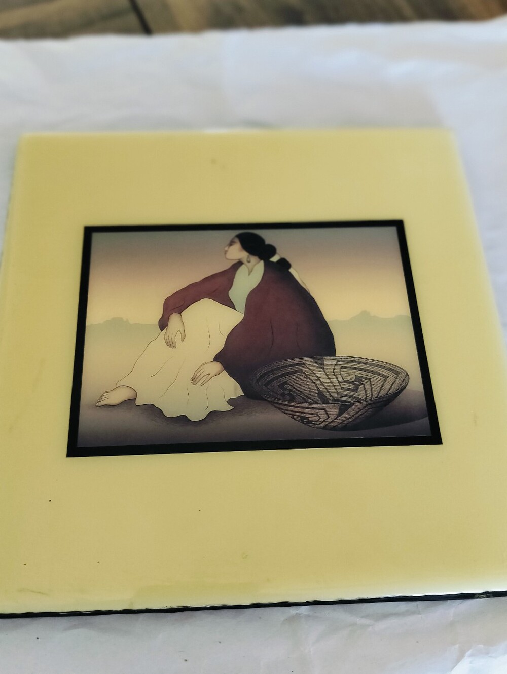 Vntg R.C. Gorman "Woman with Basket" 8x8 Ceramic Tile A.R.T. Co. Albuquerque NM